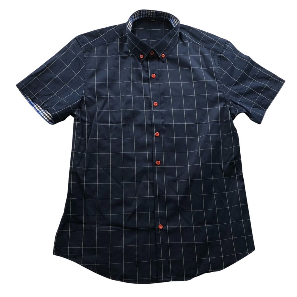 Mens Shirt Size 2XL Widowpane Short Sleeve Button Down Casual Navy Blue Travel